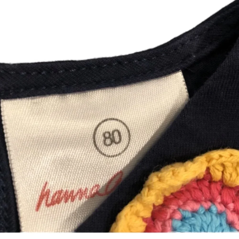 Hanna Andersson Sz 80 (18-24m) Navy Crochet Flower Dress